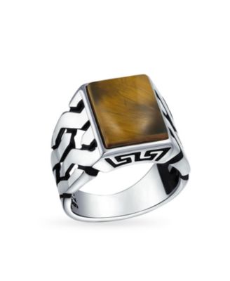 Large Rectangle Gemstone Wide Chain Link Statement Signet Ring Sterling Silver