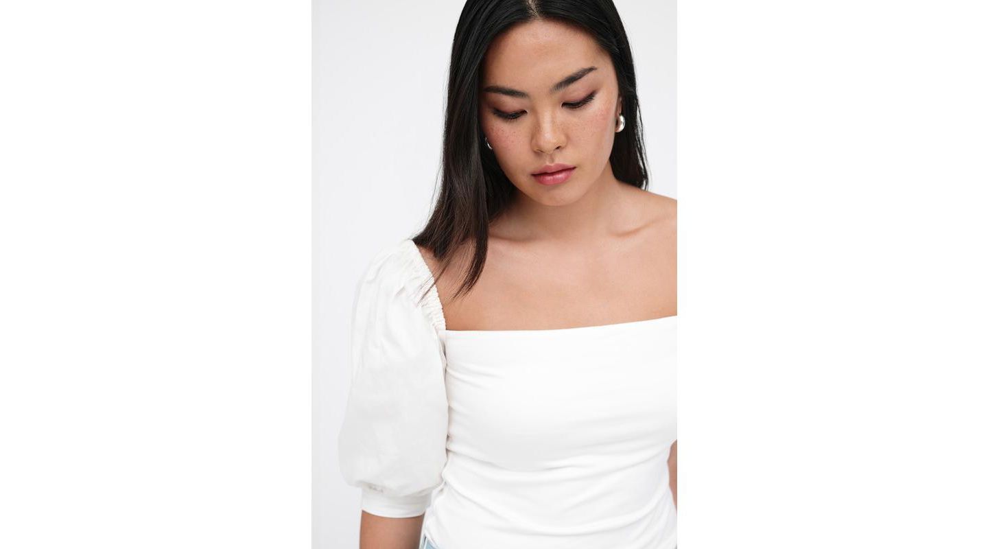 Женский топ Marcella Alana Square-Neck Puff-Sleeve Cotton Fitted Jersey, цвет: Молочный белый — фото 2