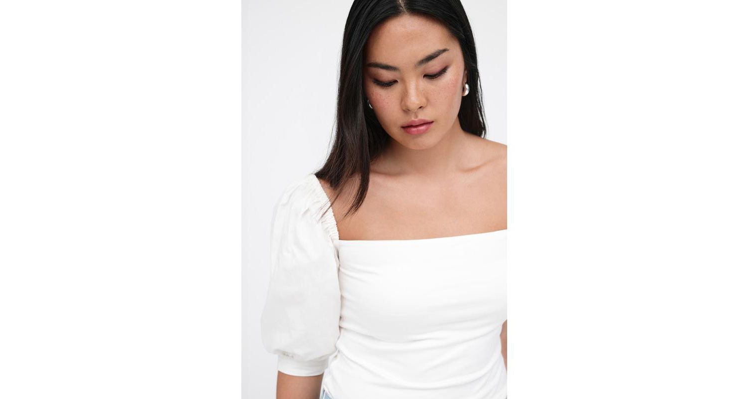 Women's Alana Square-Neck Puff-Sleeve Cotton Fitted Jersey Top