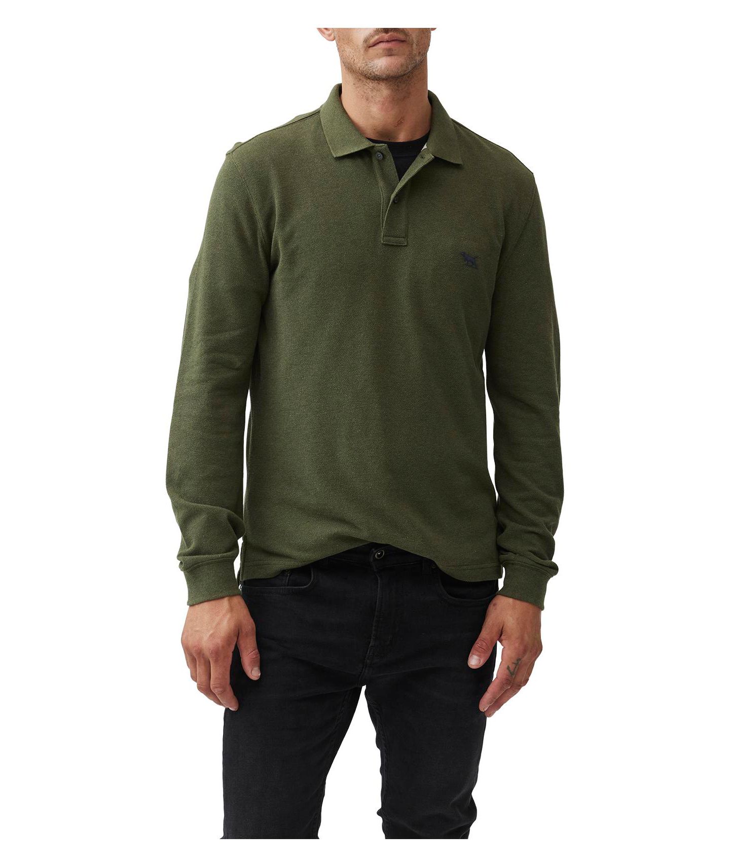 Мужское поло Rodd & Gunn Long Sleeves Gunn Cotton Polo Shirts, цвет: Армейский зелёный — фото 1