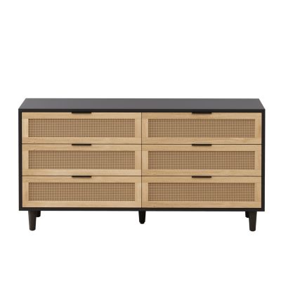 Natural Rattan Dresser with Anti-Tip Design and Ample Storage