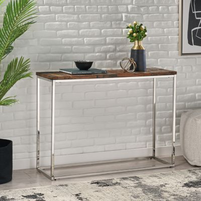 Boho Glam Console Table Handcrafted Recycled Wood & Silver Steel