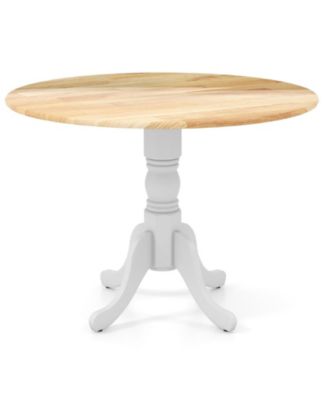 1-Piece Rubberwood Round Table with Curved Trestle Legs Wooden Dining Table