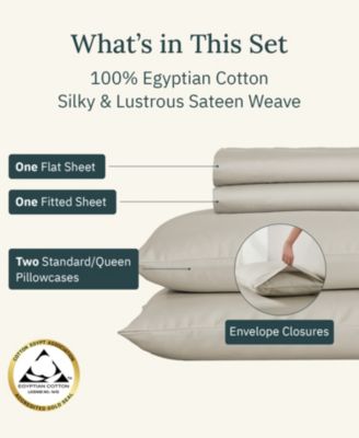 Certified Luxury 100% Egyptian Cotton Sheets, Full Sheets for Full Size Bed, 4 Piece Deep Pocket Bed Sheets Set, Sateen Cooling Sheets for Hot Sleepers by
