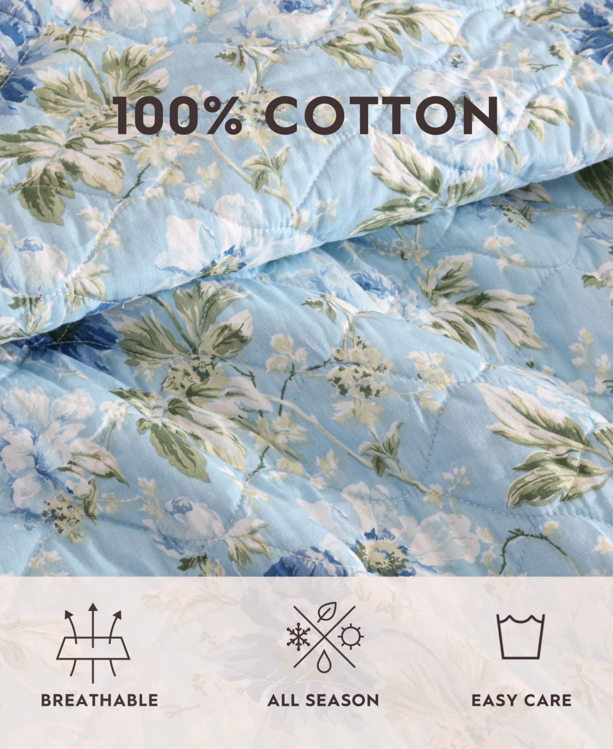 Laura Ashley Peony Garden Reversible 2 Piece Quilt Set, Twin In Light Blue,green