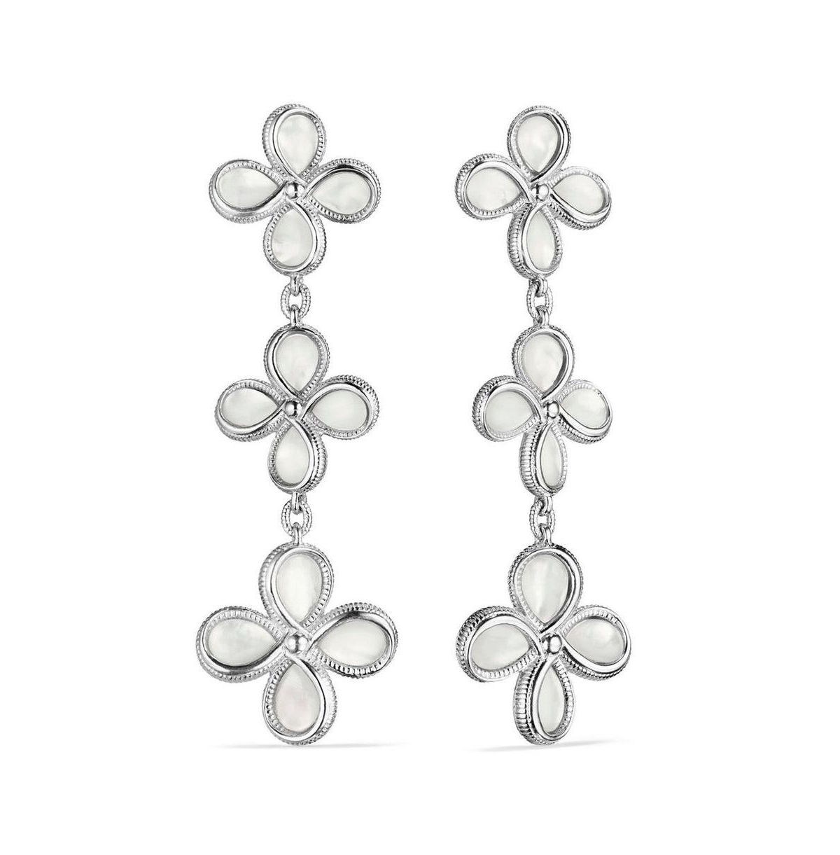 Jardin Triple Drop Earrings with Mother of Pearl - Silver/white