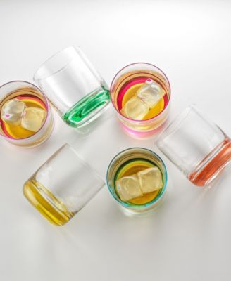 Hue Colored Double Old Fashion Whiskey Glass Tumbler - 10 oz, Set of 6