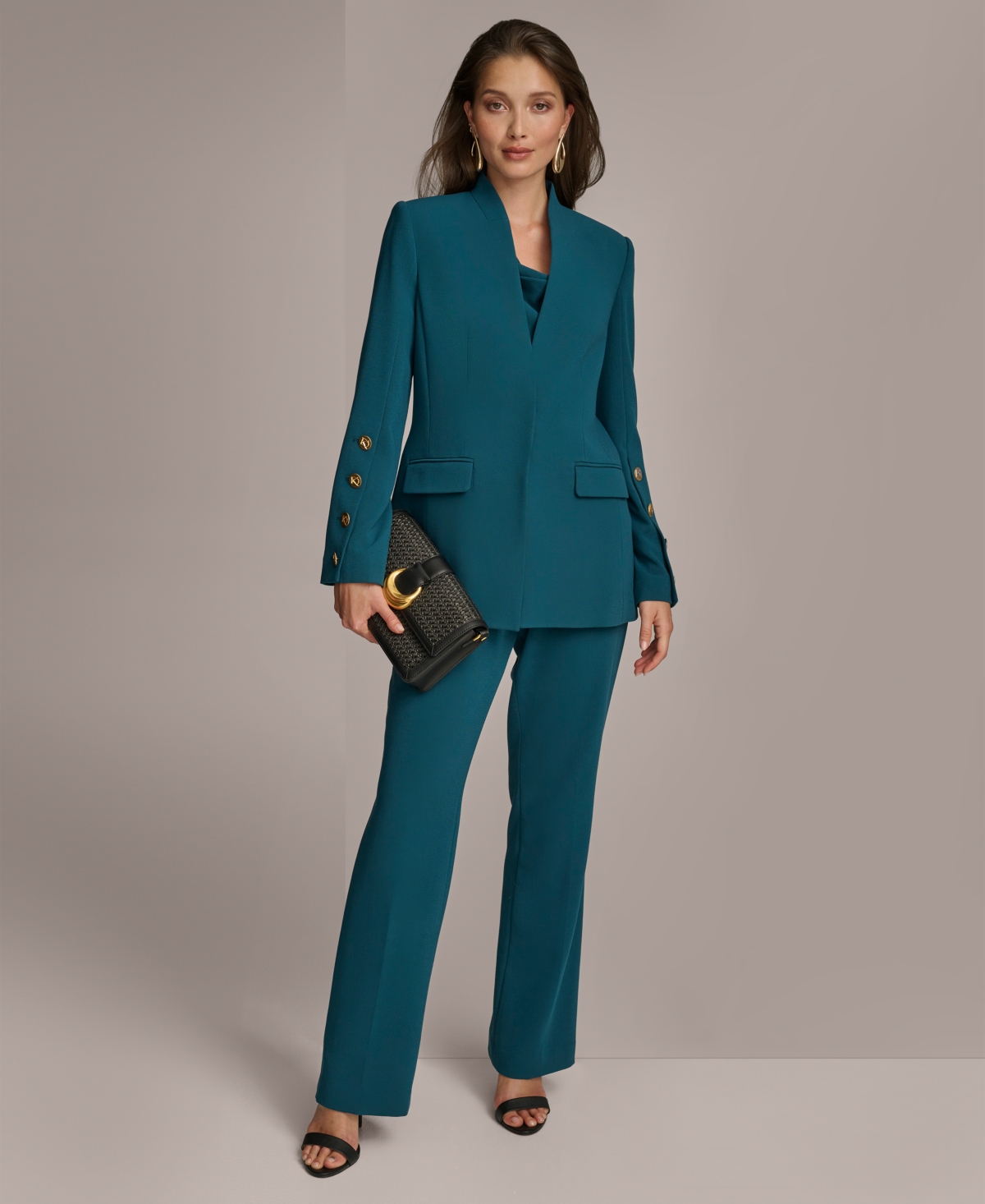Donna Karan Women's Collarless Button Sleeve Blazer