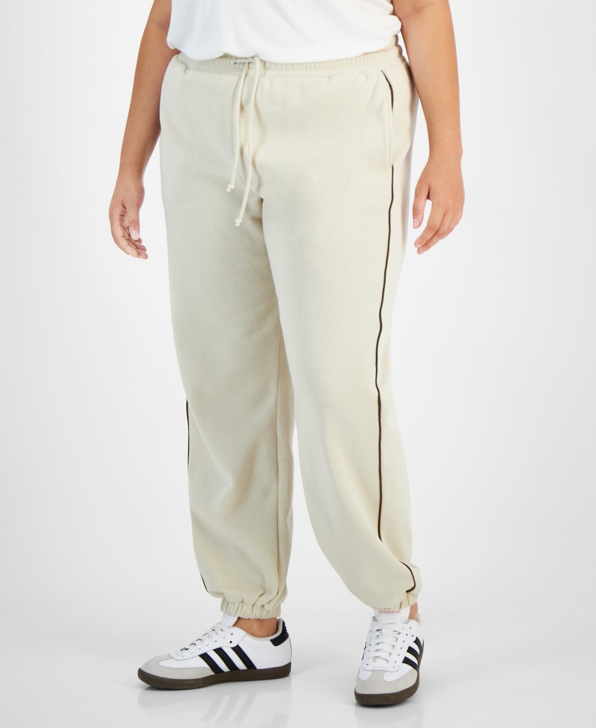 Trendy Plus Size Pull-On Joggers - Oatmeal