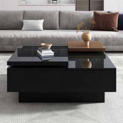 Wood Movable Squares Hidden Storage Contemporary Coffee Table