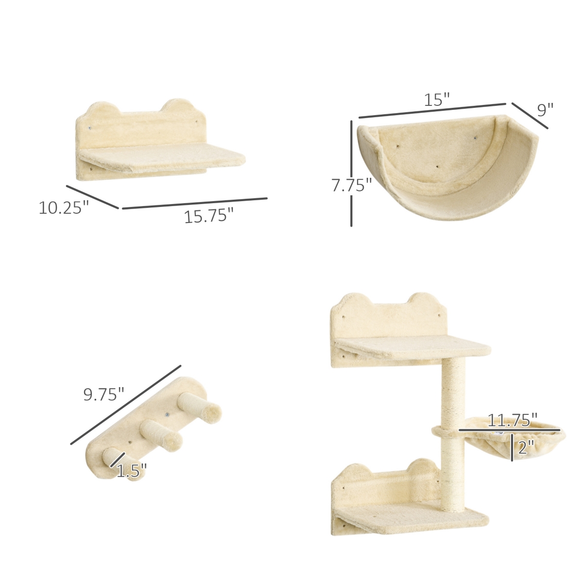 Streamdale Furniture Ultimate Wall-Mounted Cat Tree Hammock, Condo, Ladders, Scratchers, Play Spaces