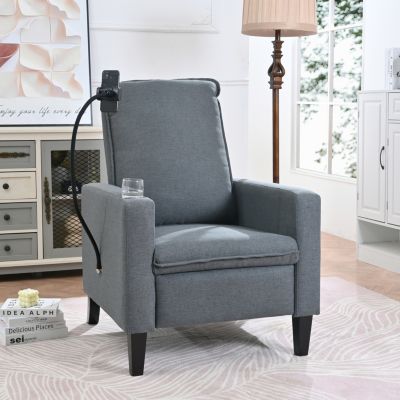Modern Cozy Fabric Armchair with Adjustable Backrest and Storage