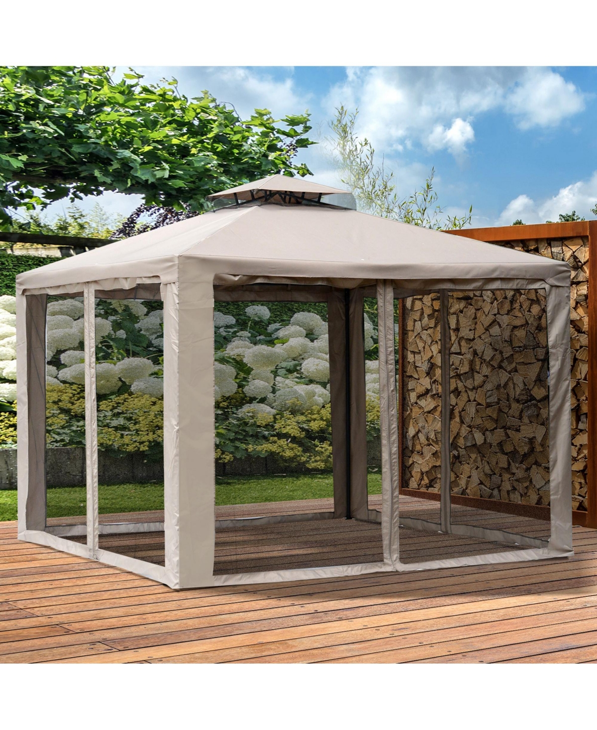 Uv-Resistant Outdoor Canopy Gazebo with Mesh Walls for Sun and Bug Protection - Brown