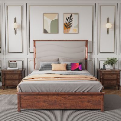Streamdale King Bed Frame with Upholstered Headboard and Charging
