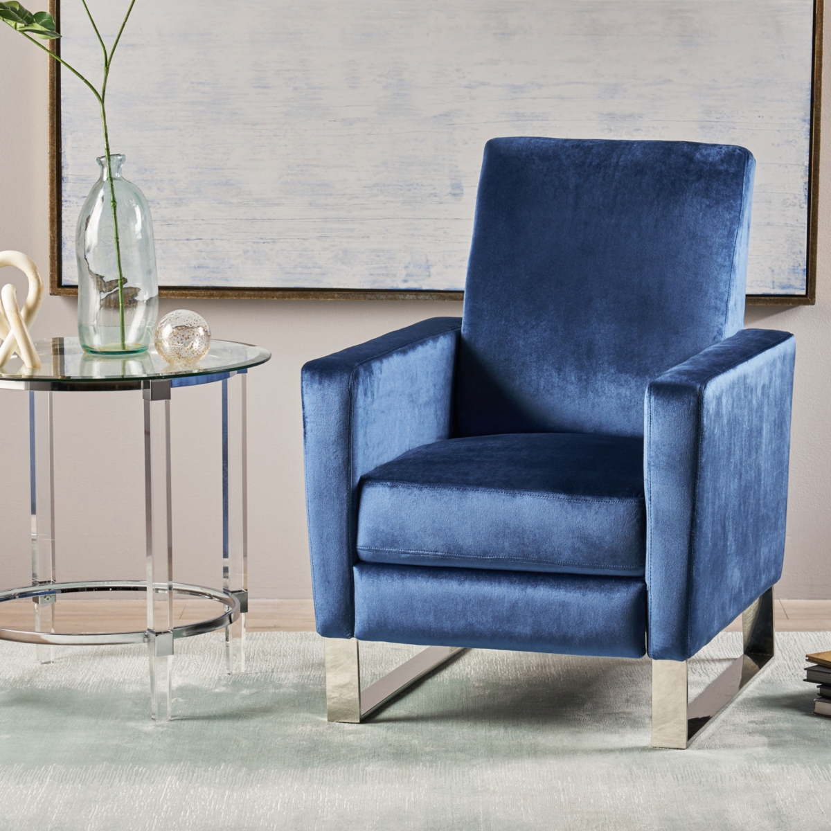 Streamdale Modern Glam Velvet Recliner Chair with Push-Back Function