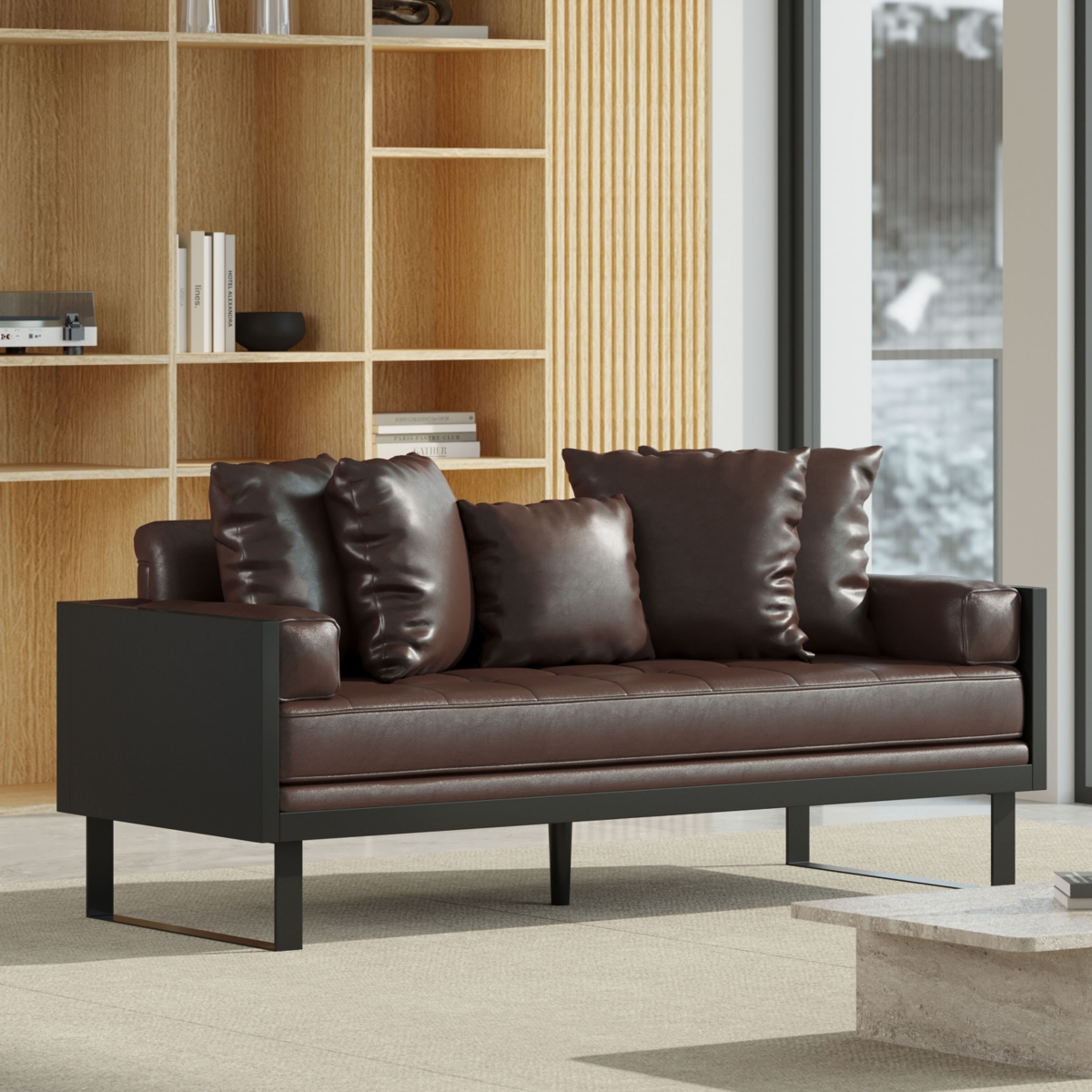 Streamdale Furniture Contemporary Faux Leather Loveseat with Accent Pillows