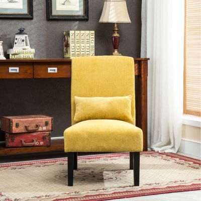 Contemporary Chenille Fabric Armless Accent Chair with Pillow