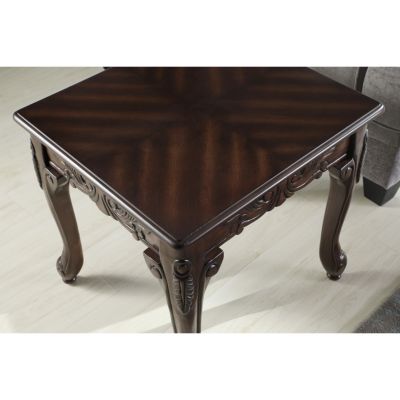 Ornate Detailing Dark Cherry Finish Wood End Table