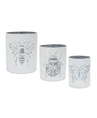 Set of 3 Brushed Metal Insect Pots for Contemporary Indoor Decor