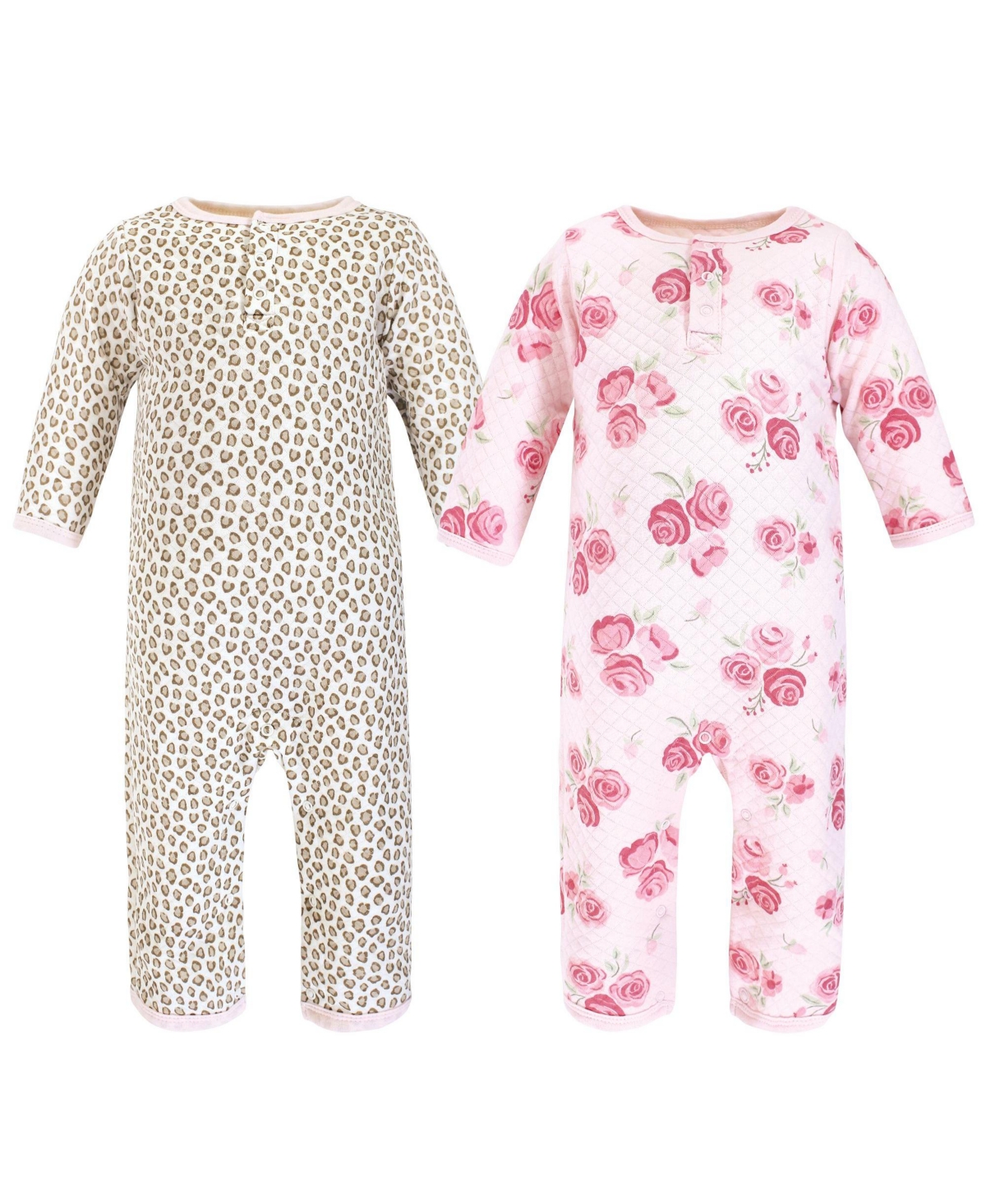 Hudson Baby Baby Girls Hudson Premium Quilted Coveralls - Blush rose leopard