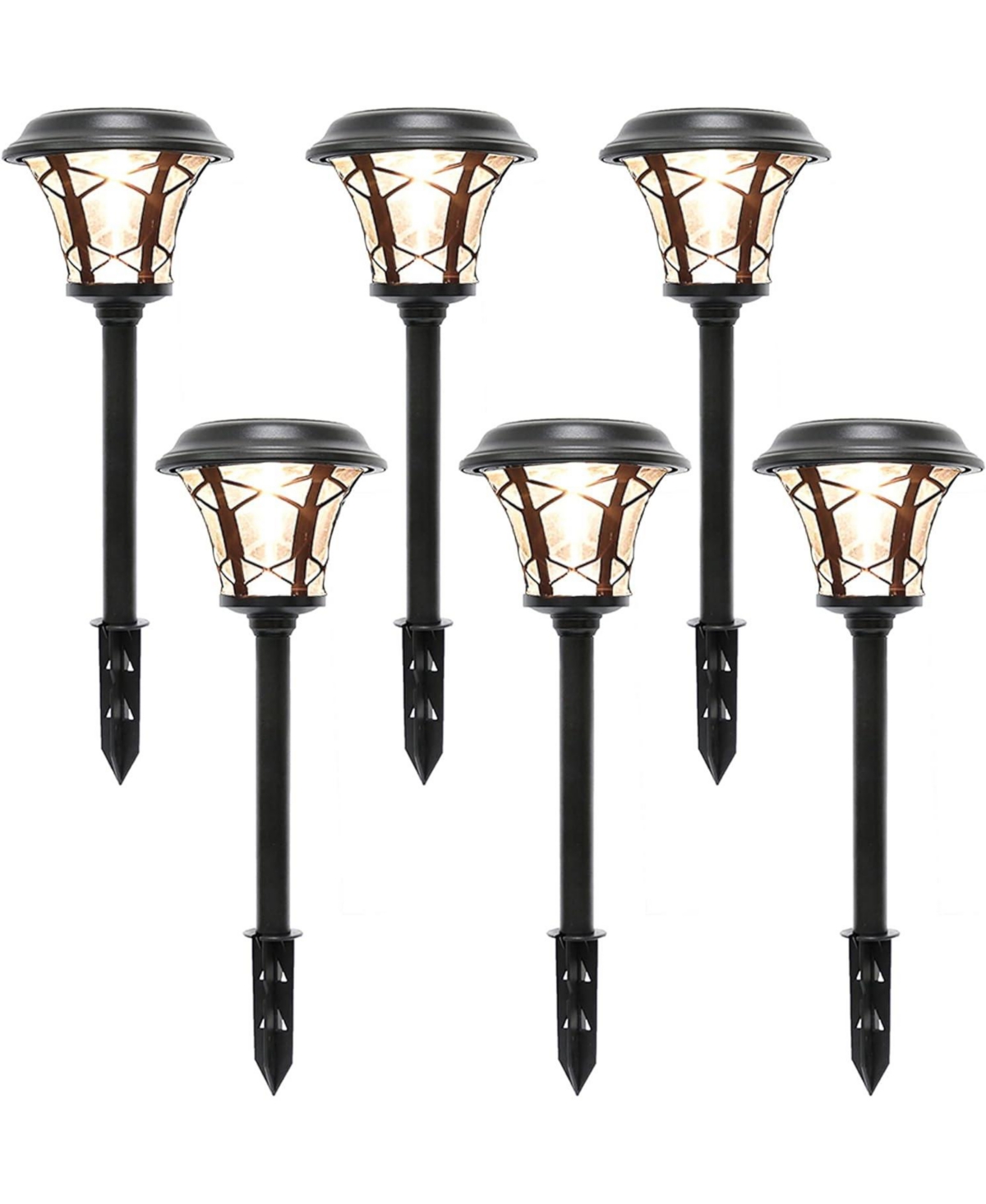 6 Packk Solar Pathway Lights, 25 Lumen, Stainless Steel & Glass - Black