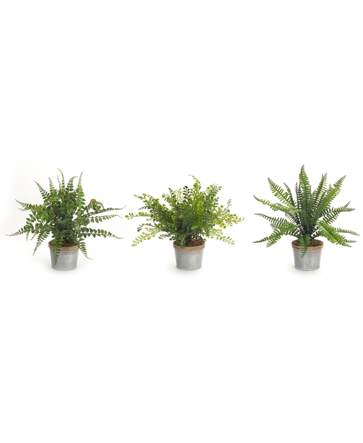 Slickblue Set of 3 Potted Ferns - 14.5 Inches High, Lifelike Artificial Plants in Plastic and Tin Pots for Home Decor - Green and Grey