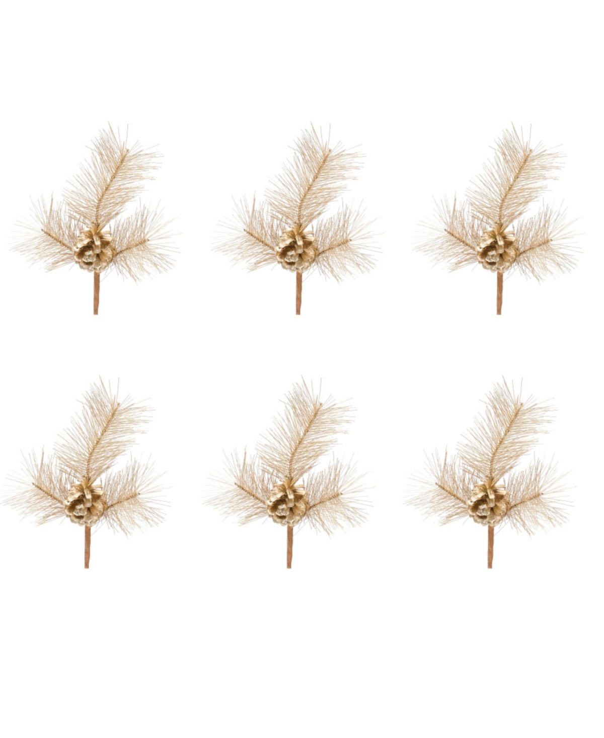 Set of 6 Nature-Inspired Pine Picks for Decorative Use - Gold
