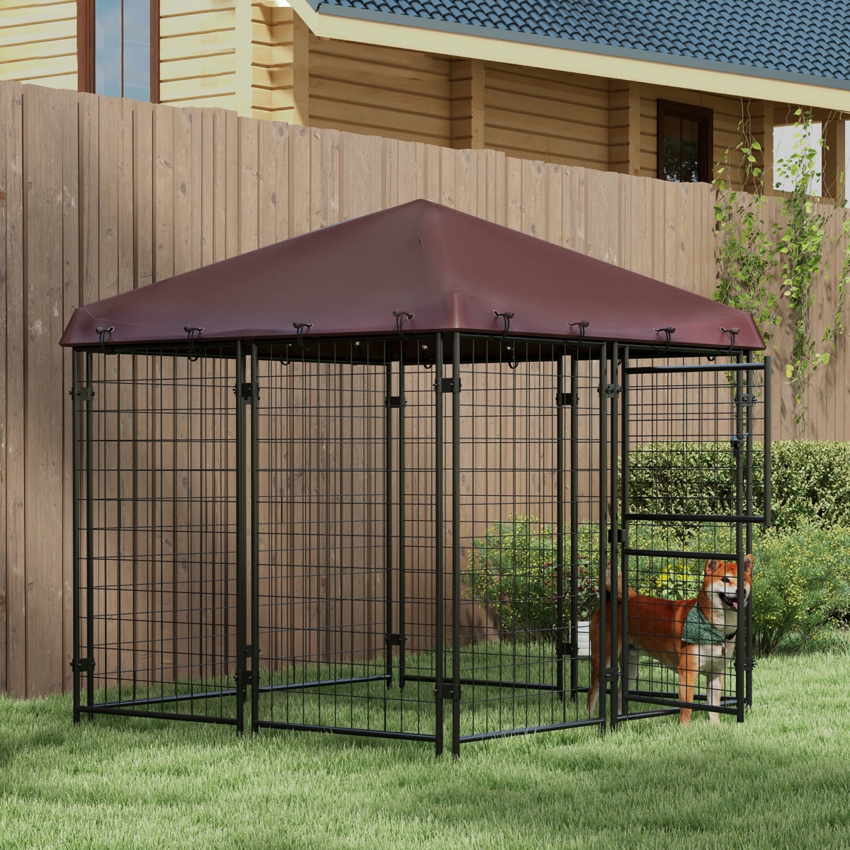 PawHut 4.6' x 5' Outdoor Dog Kennel with Waterproof Canopy, Large Door