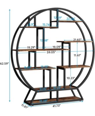 Bookshelf, Round Bookshelves Etagere Bookcase, Rustic Open Shelving Organizer Rack Display Shelf for Home Office, Living Room