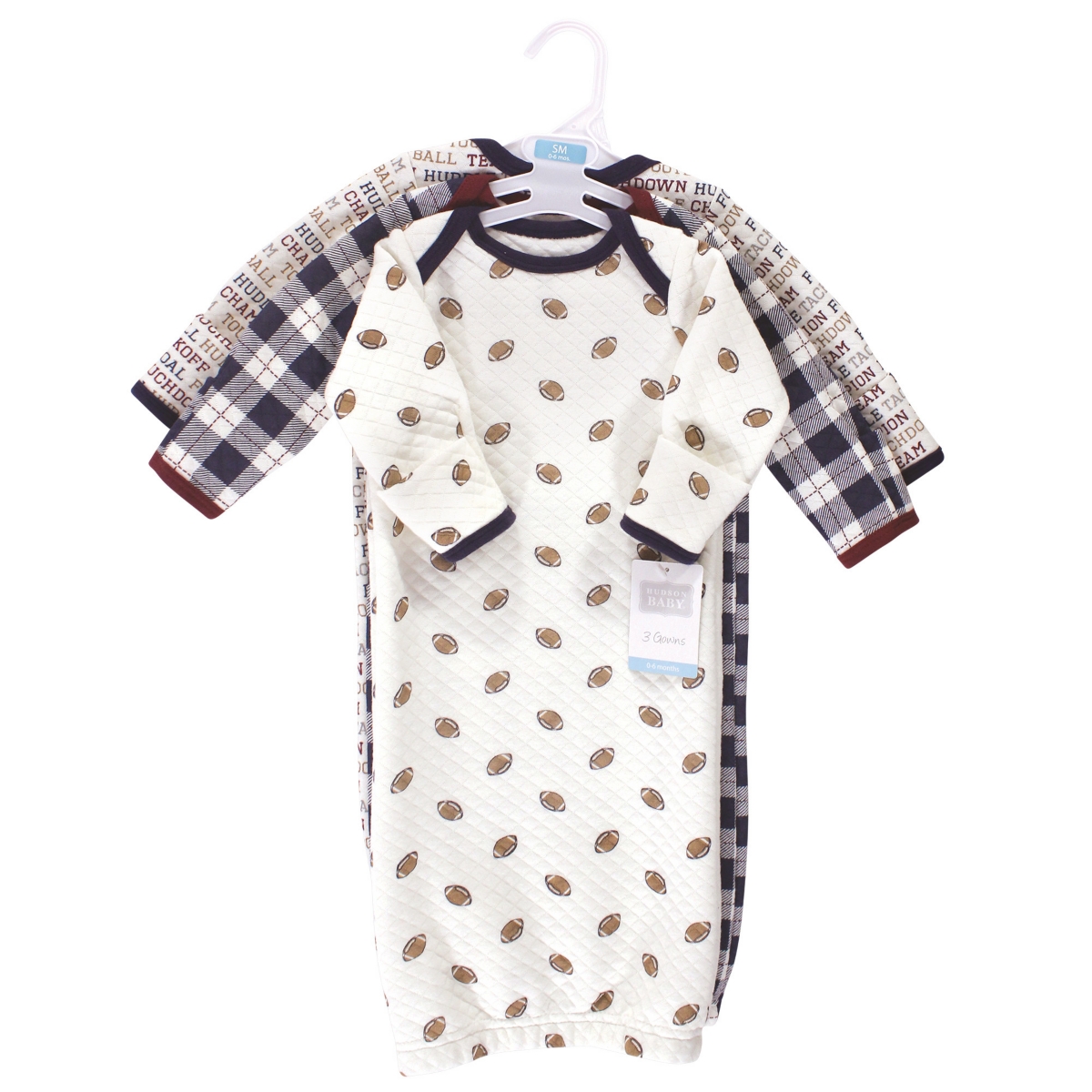 Hudson Baby Baby Girls Quilted Cotton Long-Sleeve Gowns 3pk, Pink Navy Floral, Months