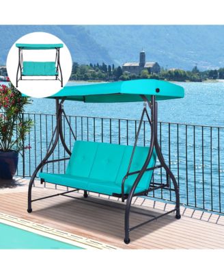 Converting Outdoor Swing Canopy Hammock 3 Seats Patio Deck Furniture Turquoise
