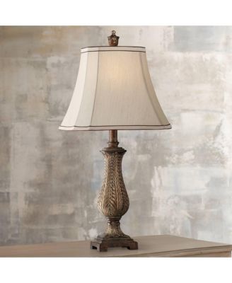 Traditional Table Lamp 25" High Old Oak Antique Petite Vase Beige Rectangular Shade for Living Room Family Bedroom Bedside