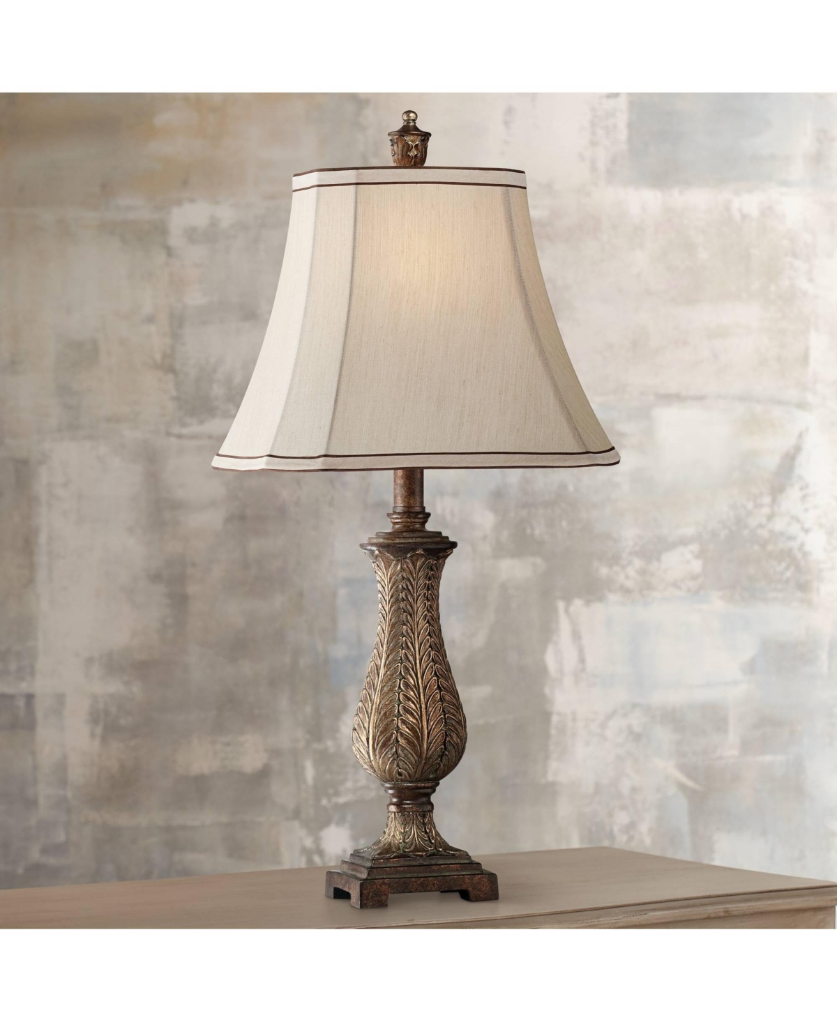 Regency Hill Traditional Style Table Lamp High Old Oak AntiquePetite Vase Beige Fabric Rectangular Shade Decor for Living Room Bedroom Hous