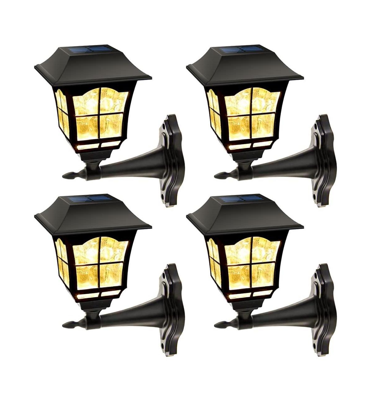 Solar Wall Lantern Outdoor Led Sconce - 4 Pack - Black