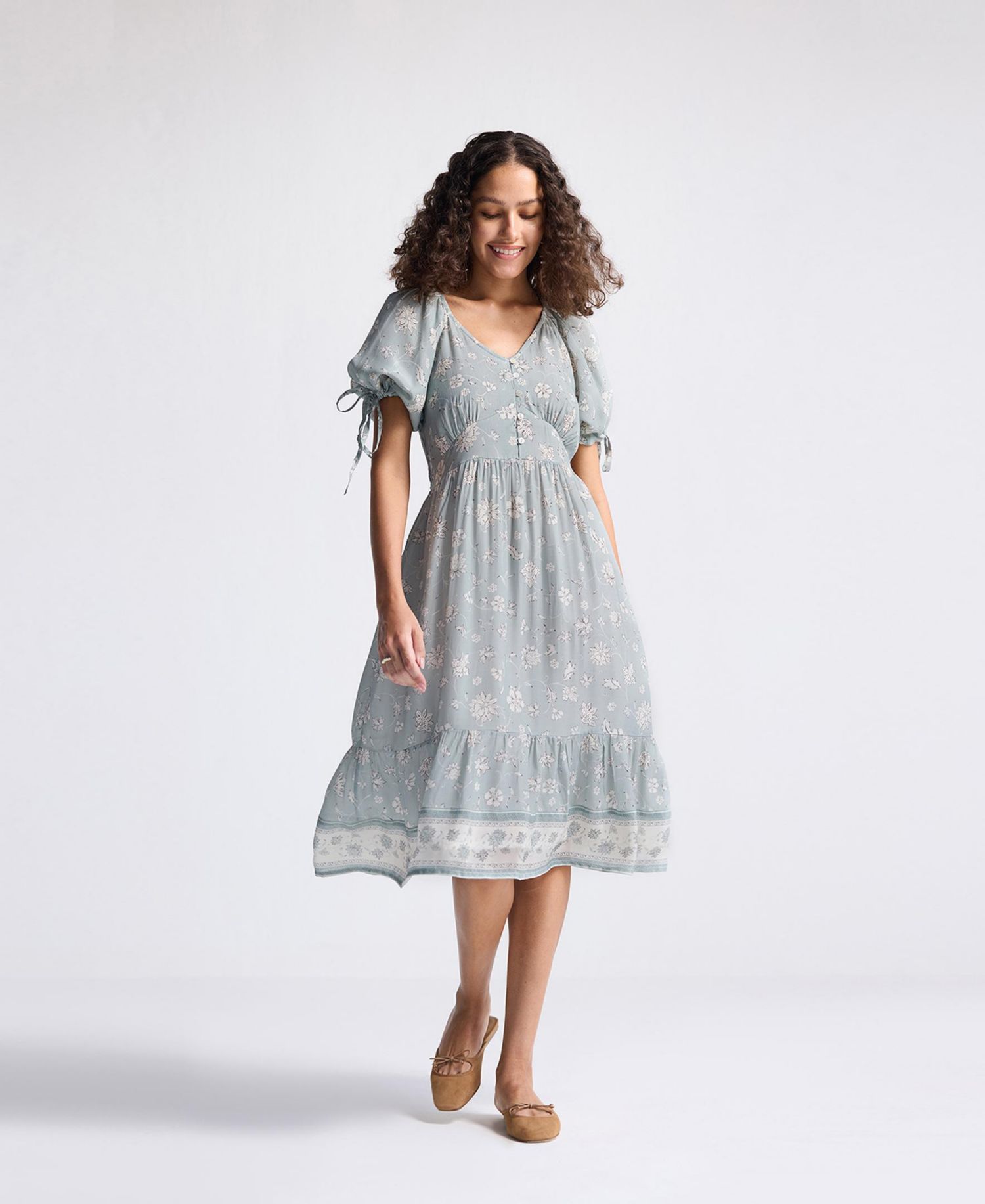 Women's Puff Sleeve Midi Dress