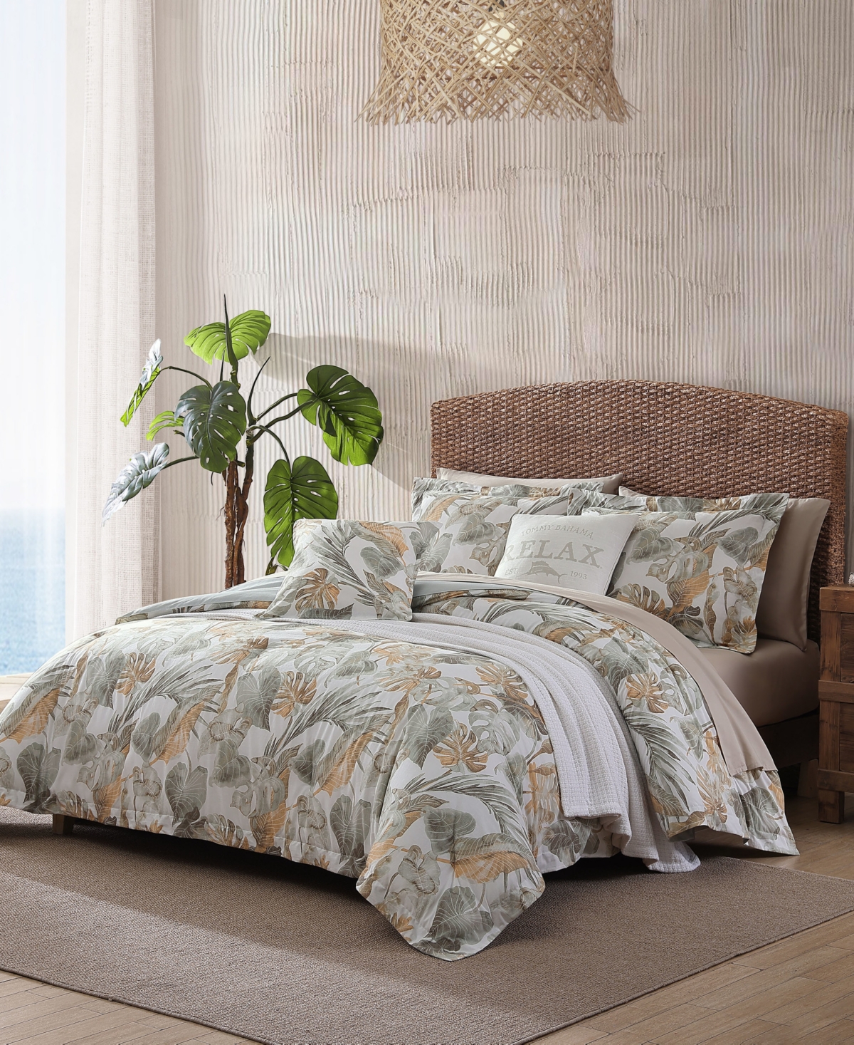Tommy Bahama Home Raw Coast 5 Piece Comforter Set, King In Green,gold