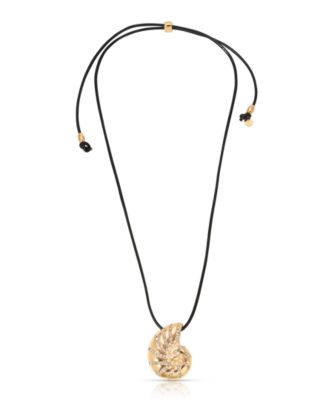 Swirled Shell Pendant Black Cord Necklace