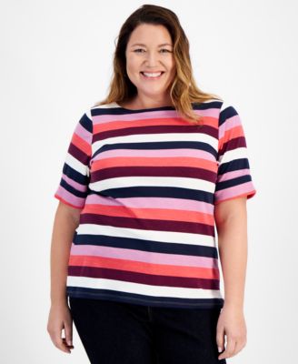 Style & Co - Plus Size Printed Boat-Neck Elbow-Sleeve Top