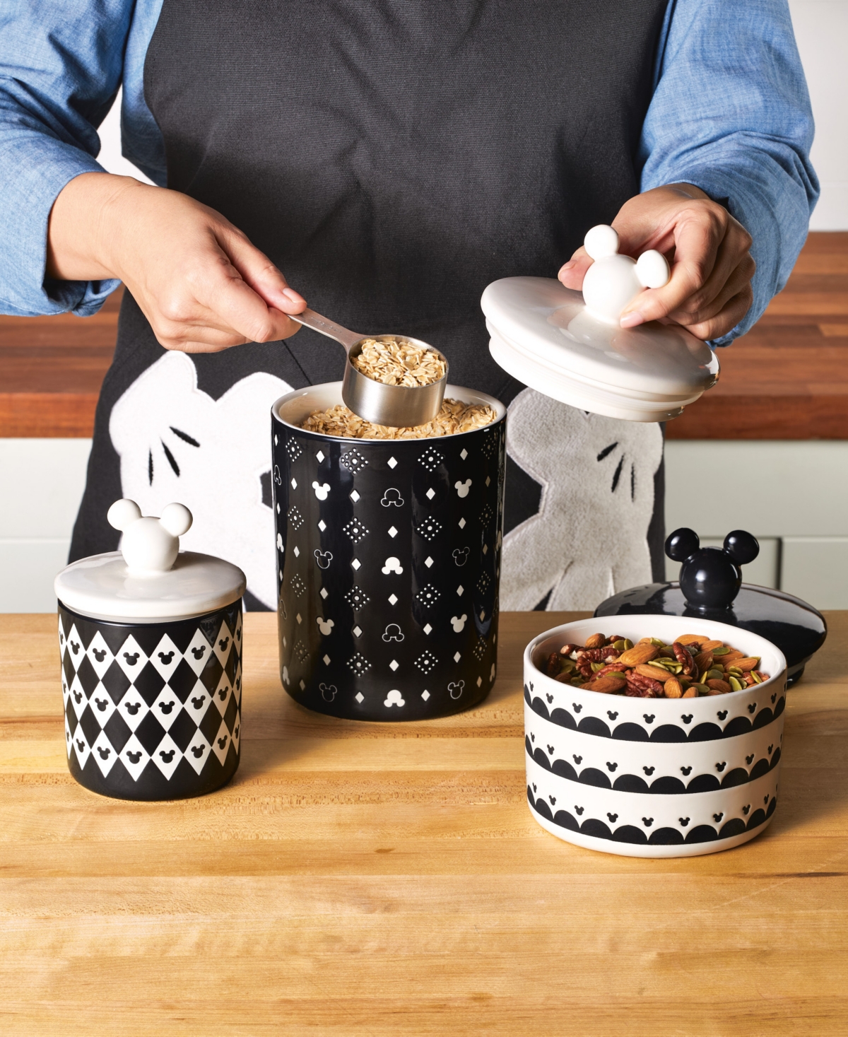 Disney Monochrome 3-piece Ceramic Jar Set, Black In Black