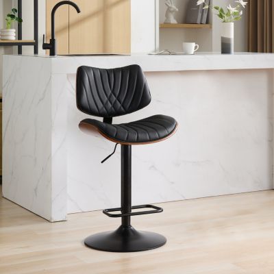 Bentwood Faux Leather Back Swivel Bar Stool