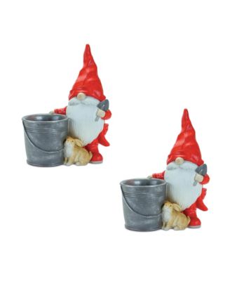 Raincoat Garden Gnome Statue With Bucket Planter 24.75"h (Set of 2)
