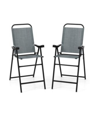 Patio Folding Bar Stool Set of 2 with Metal Frame and Footrest-Blue