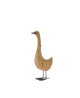 Set of 2 Natural Fir Wood Goose Figurines with Rustic Metal Accents