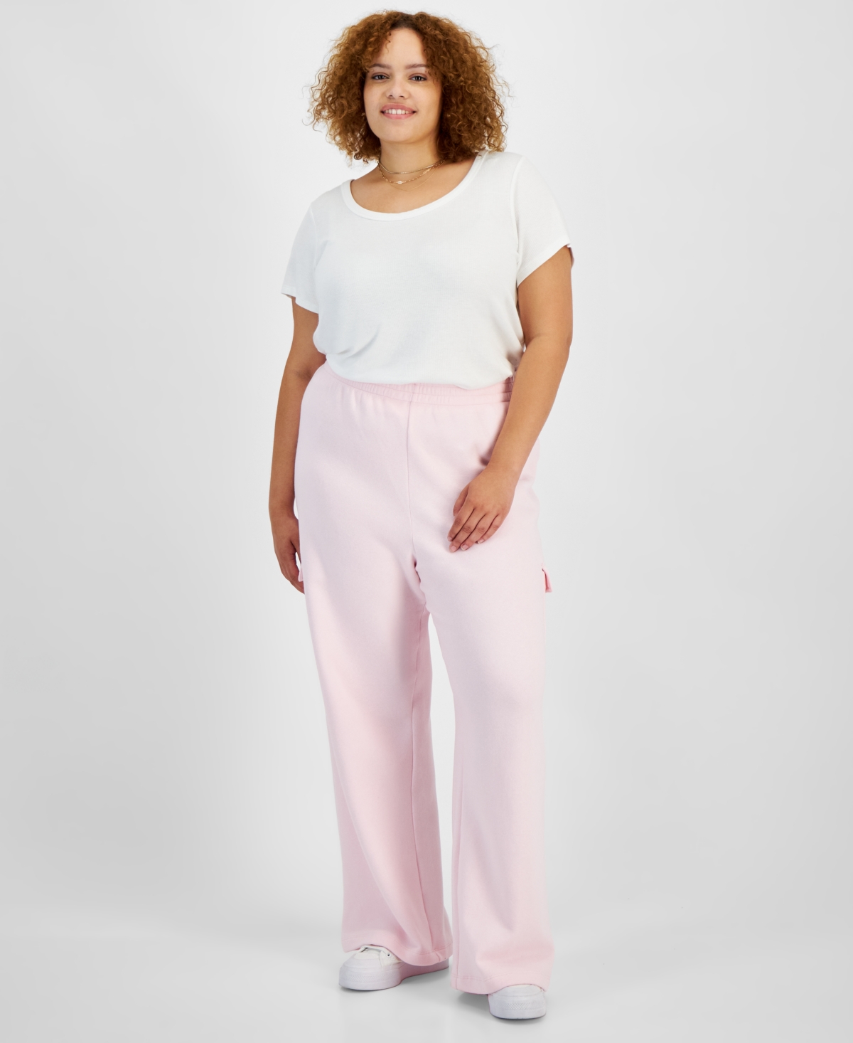 Trendy Plus Size Cargo Sweatpants - Pink