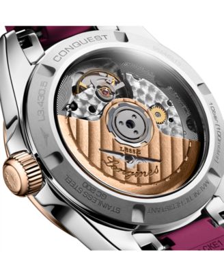 Women's Swiss Automatic Conquest Purple Rubber Strap Watch 34mm