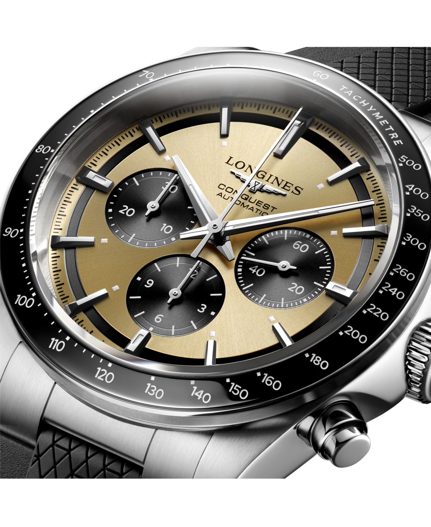 Мужские часы Longines Swiss Automatic Chronograph Conquest Black Rubber Strap Watch 42mm — фото 5