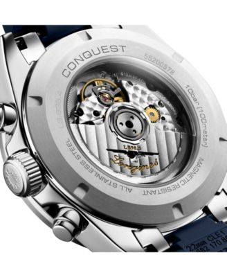 Men's Swiss Automatic Chronograph Conquest Blue Rubber Strap Watch 42mm