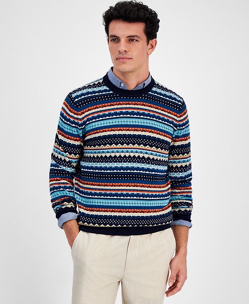 alfani Club Room Men's Stripe Merino Crewneck Sweater Created for Macy's Men's Fashion & Accessories