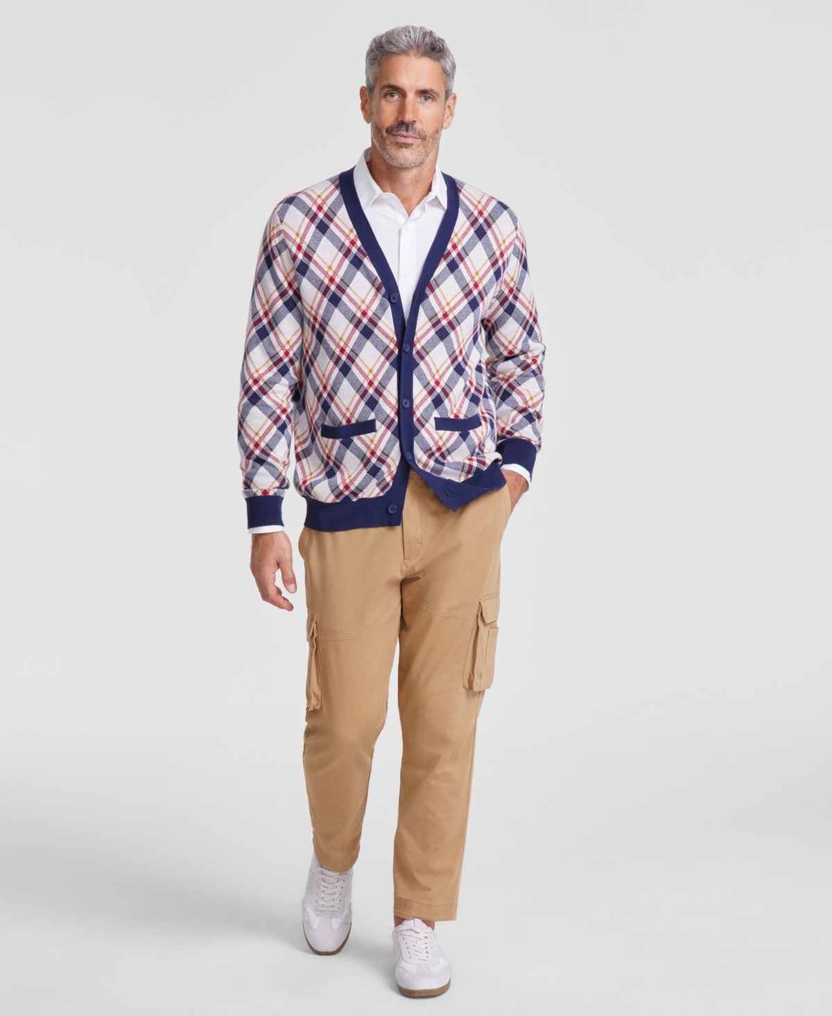 Club Room Men's Bright Plaid V-Neck Cardigan Sweater, Created for Macy's