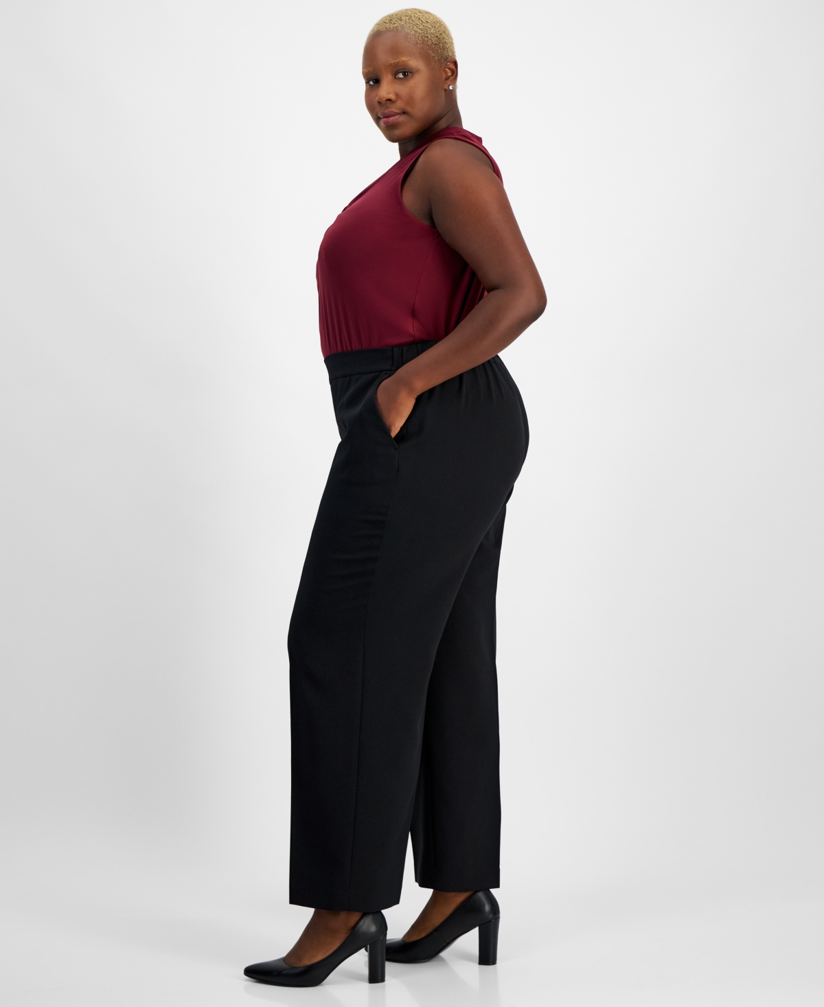 Kasper Plus Julia Satin Pull-On Pants